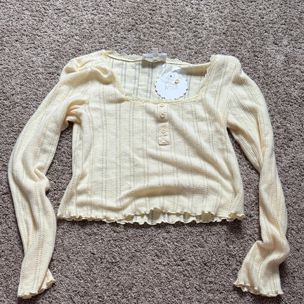 Pink Rose Cream Long Sleeve Blouse